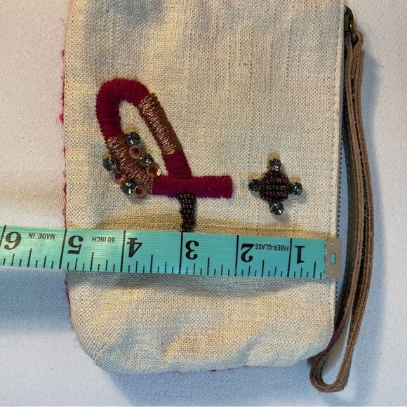Anthropologie beweweled Miss Albright J monogram fuchsia cream wristlet - Picture 2 of 12